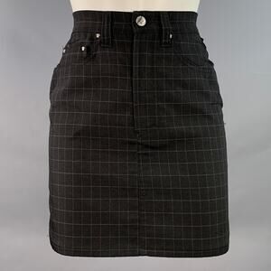 VERSACE JEANS Size 24 Black Grey Wool Blend Windowpane A-Line Mini Skirt